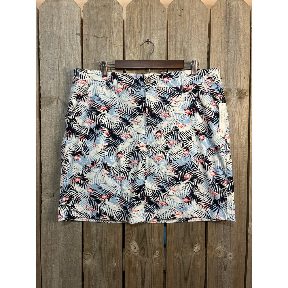 CJ Banks Flamingo Palm Print Skort‎ Womens 16W Blue White Tropical Skirt Shorts
